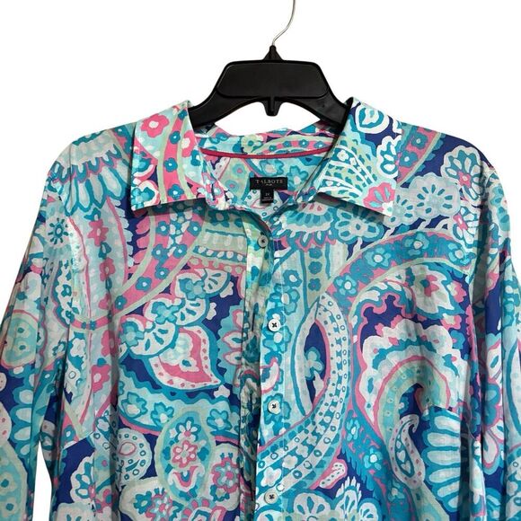 Talbots Top 1X Multicolor Brightly Colored Artsy Button Up Collared Cotton Shirt - Picture 2 of 9